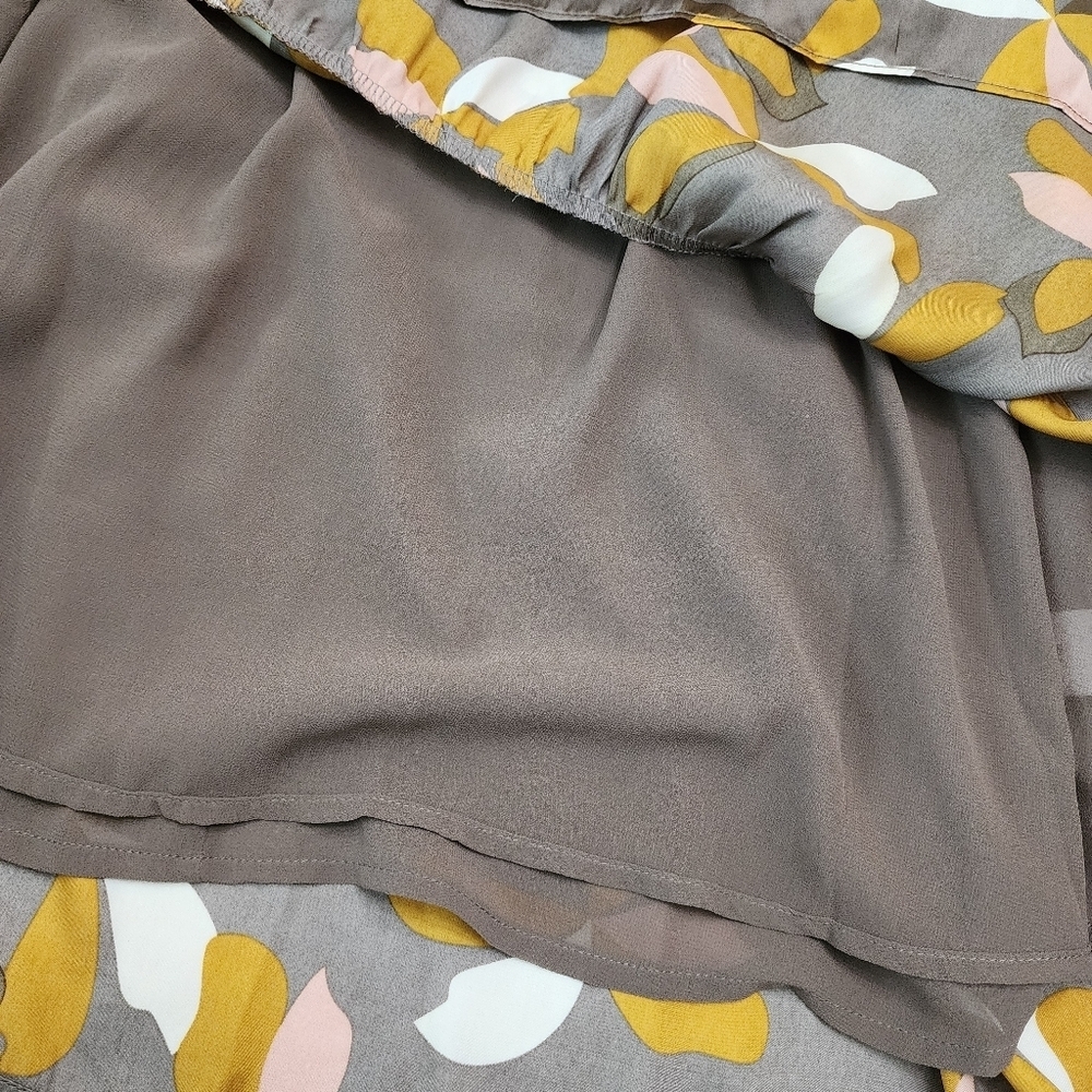Mittoshop Floral Ruffle Sleeve Dress Tiered Mini Mocha Size S - Picture 7 of 10